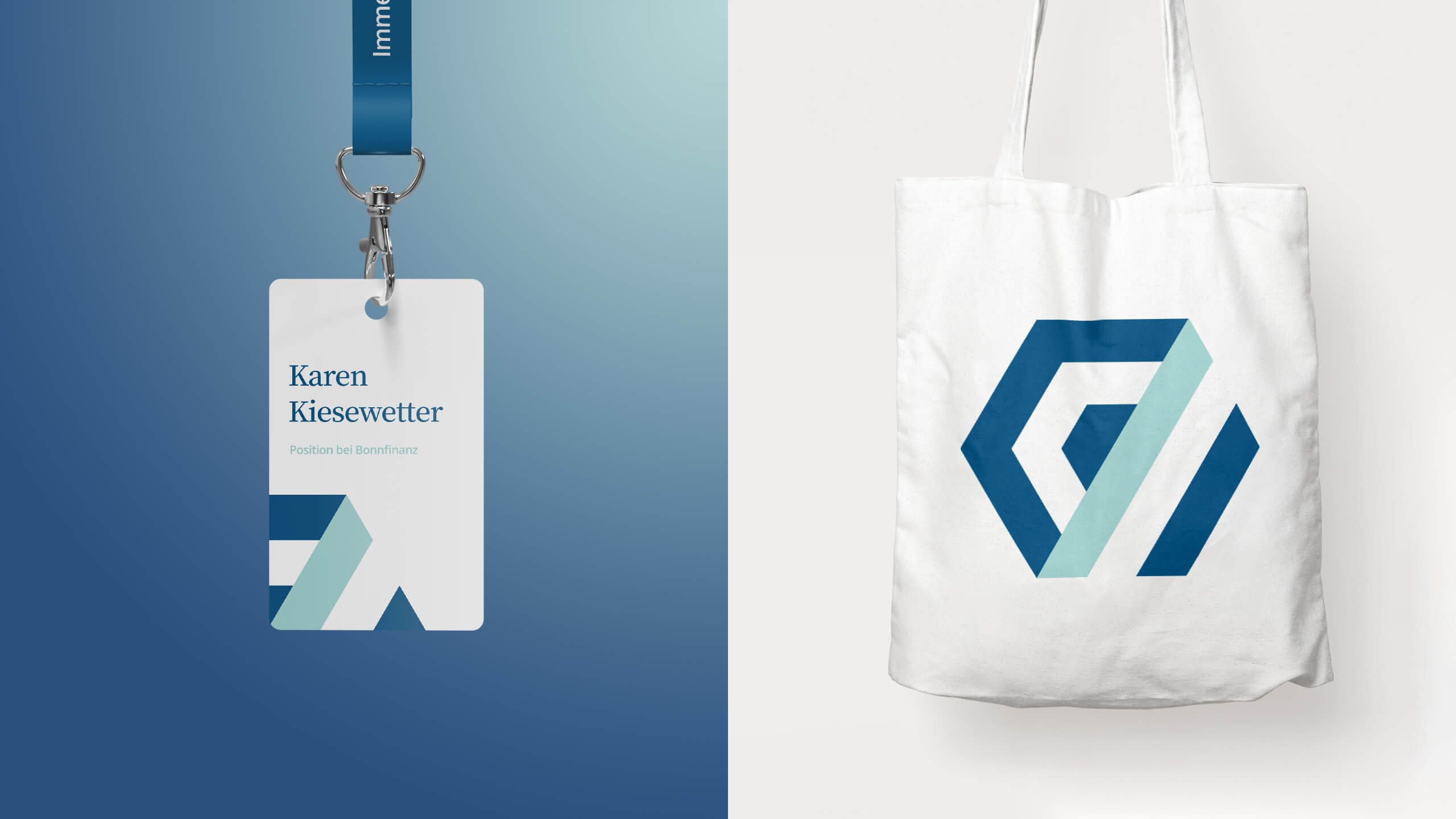 Schlüsselanhänger und Baumwollbeutel mit Bonnfinanz Logo