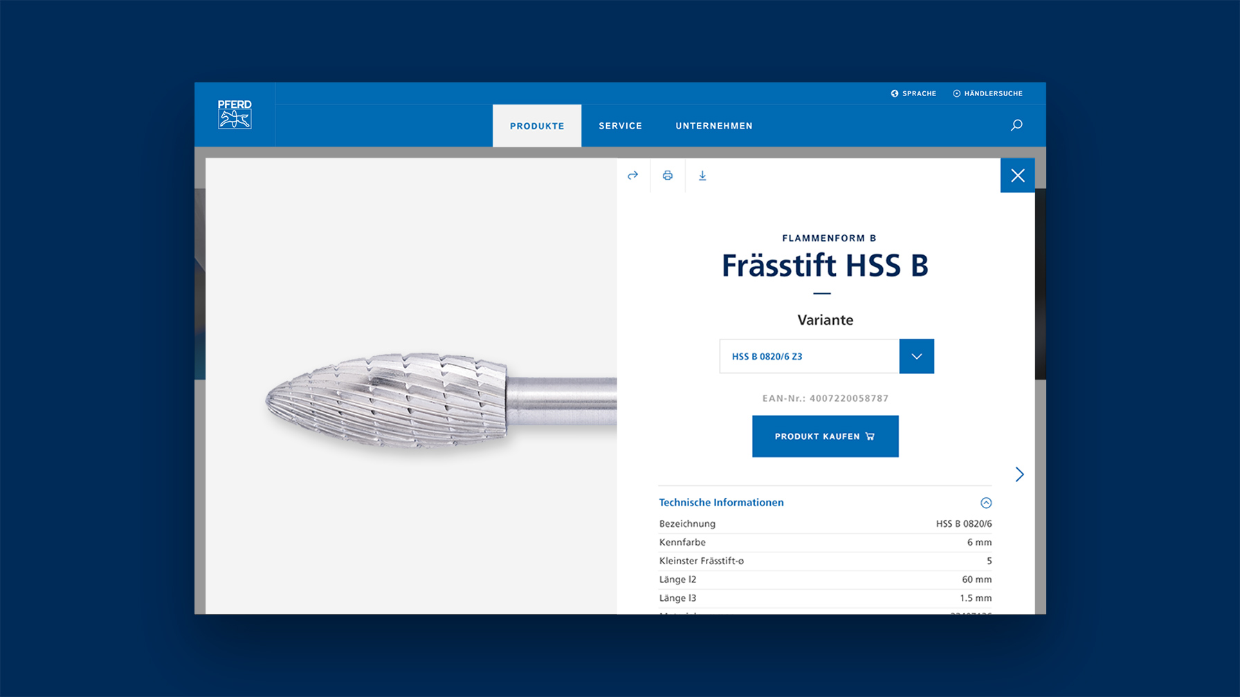 Pferd Webseite Desktopansicht Frässtift