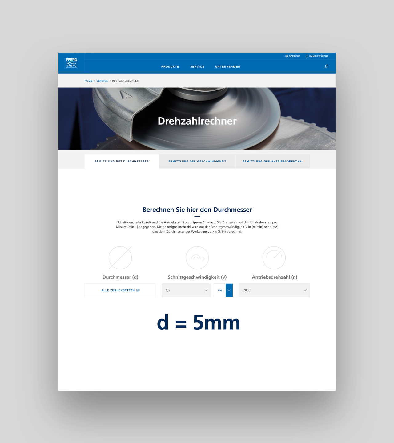 Pferd Website Drehzahlrechner
