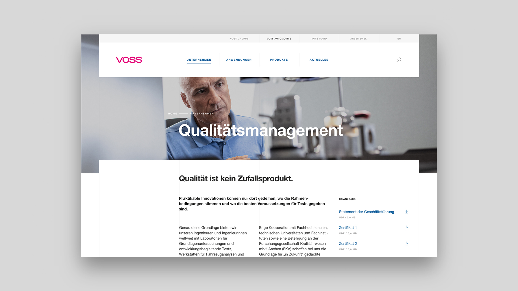 VOSS Webseite Desktopansicht 