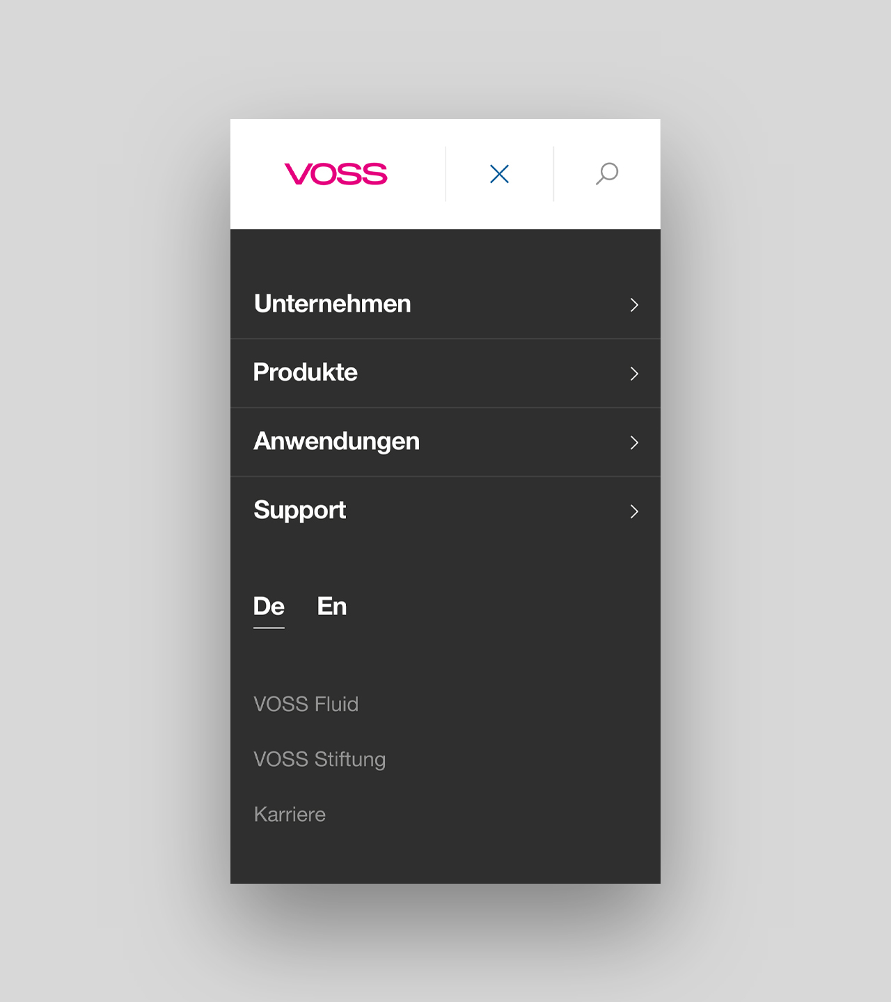 VOSS mobile Ansicht Menü