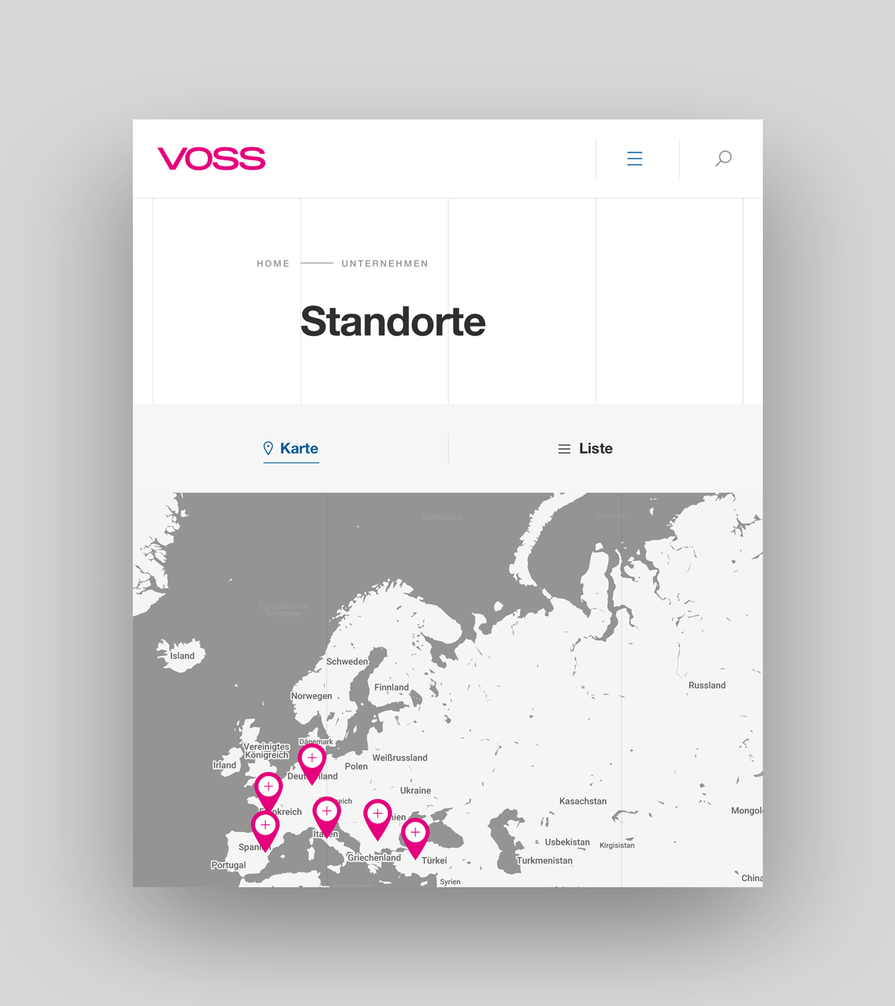 VOSS Webseite Überblick Standorte